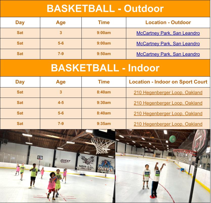 Basketball Class Options Graphic for Mail Chimp Email - Schedule Grid