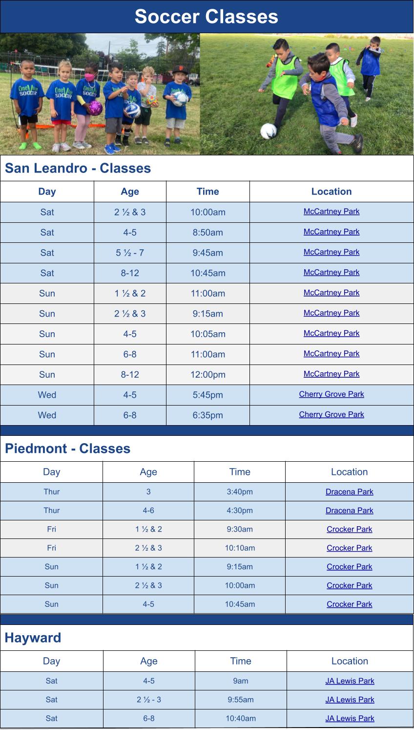 Soccer Class Season Schedule